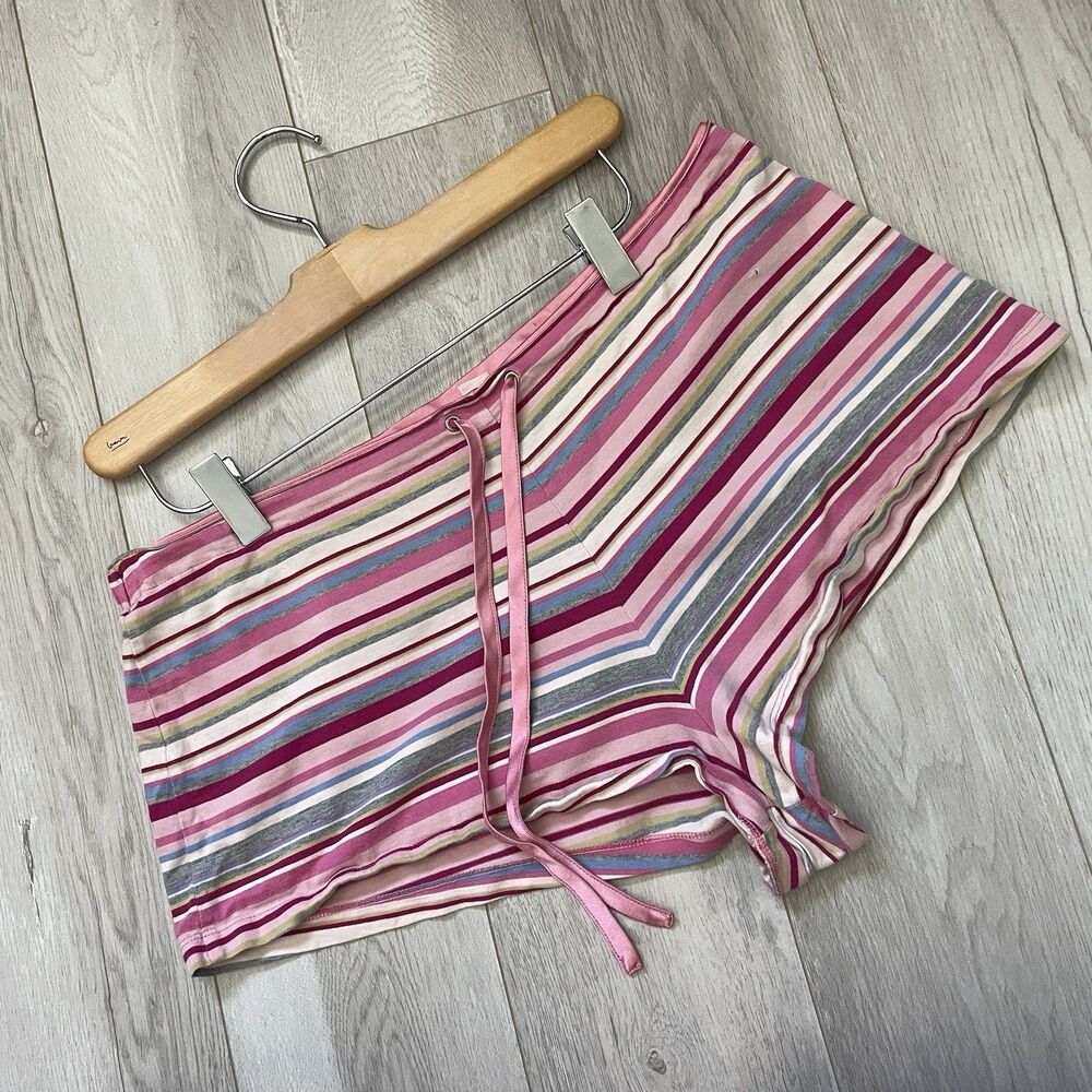 Victorias Secret Shorts y2k cotton striped lounge womens Pink (medium)